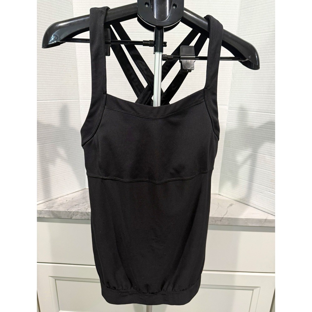 Athleta Black Mesh Racerback Activewear Tank Built-In Bra Padded Women's M